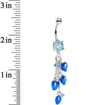 Aqua Gem Blue Orb Hearts Dangle Belly Ring