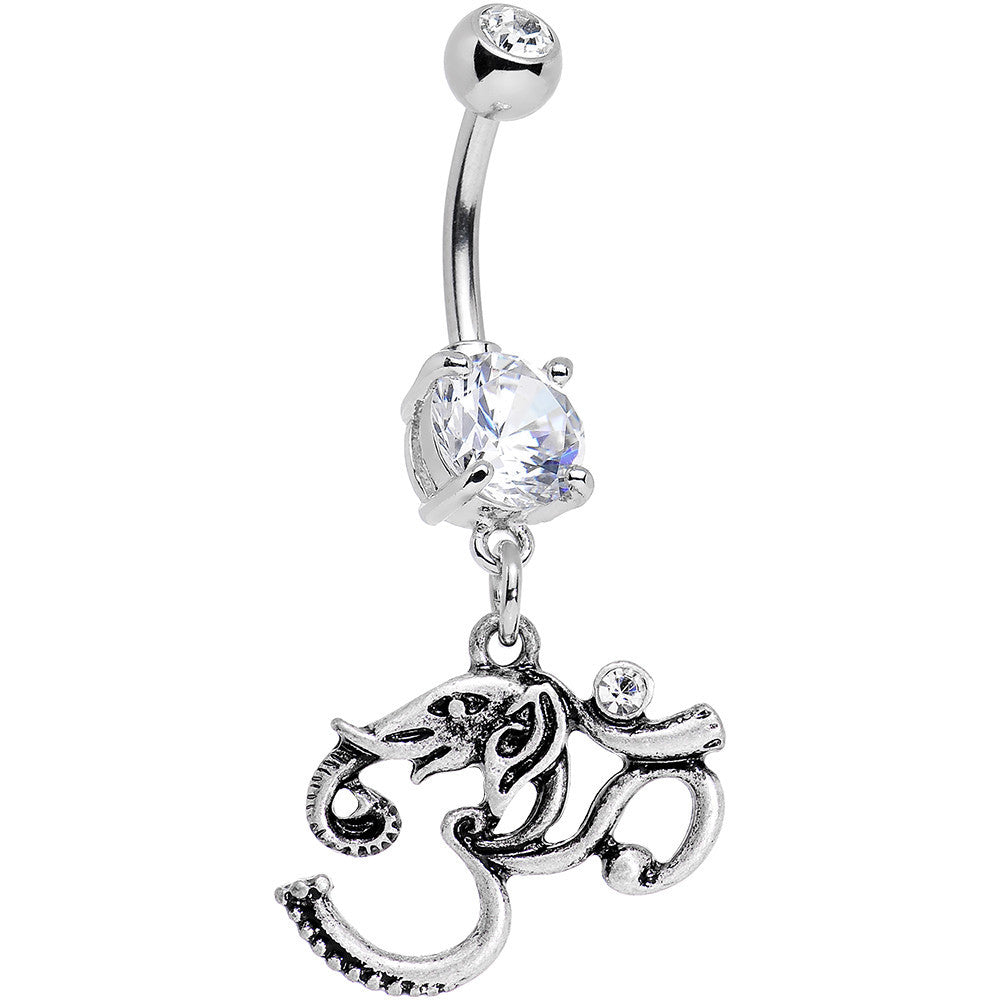 Clear Gem Om My Favorite Lucky Elephant Dangle Belly Ring