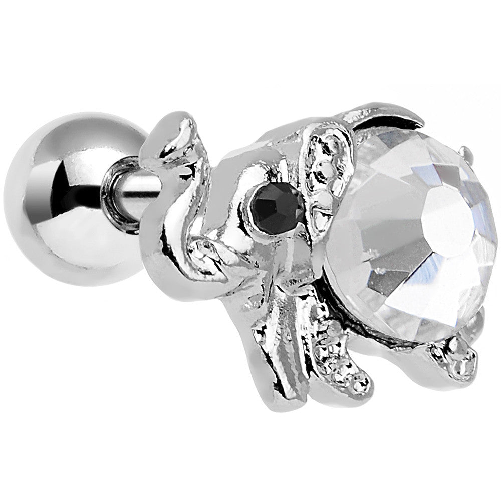 16 Gauge 1/4 Clear Gem Steel Glam Elephant Tragus Cartilage Earring