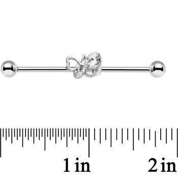 14 Gauge Clear Gem Frolicking Butterfly Industrial Barbell 38mm