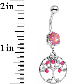 Pink Faux Opal Terra Firma Tree of Life Dangle Belly Ring