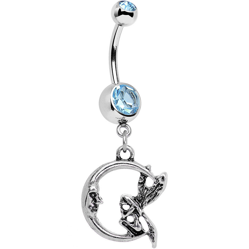 Aqua Gem Fairly Fairy Moon Dangle Belly Ring