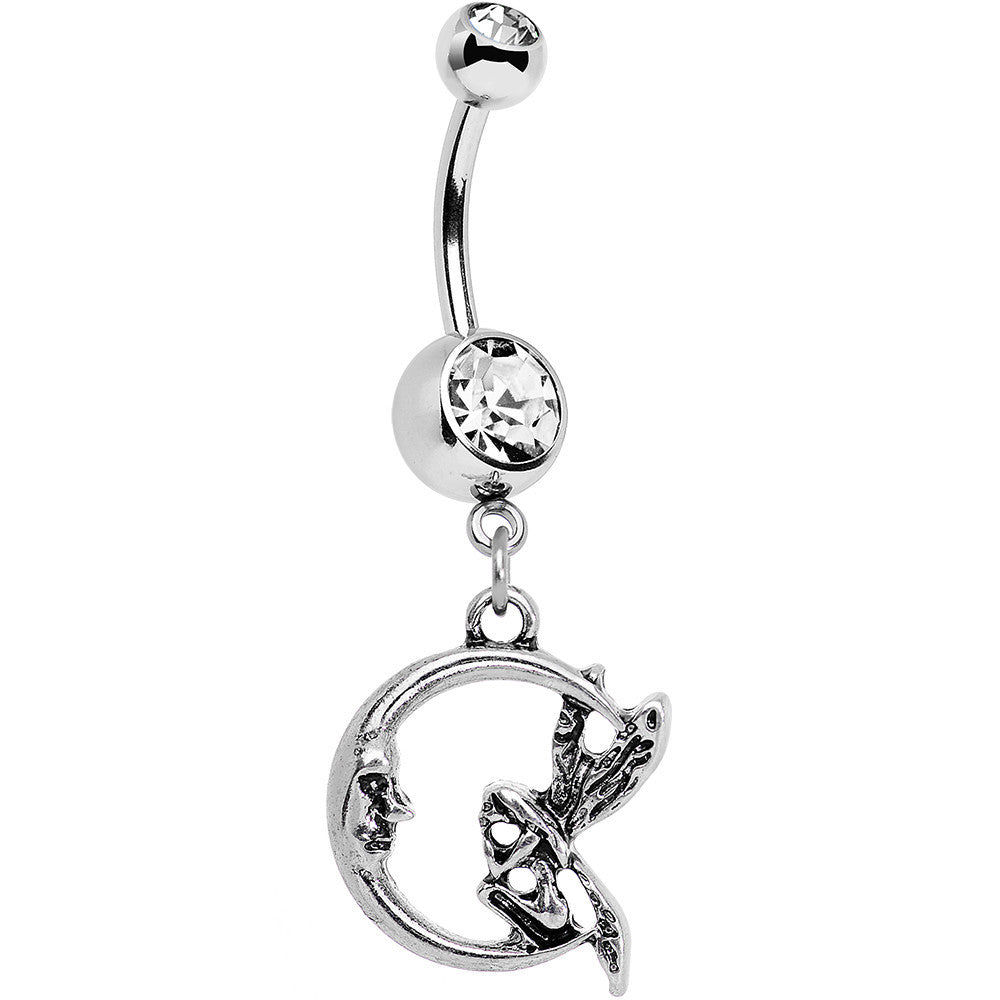 Clear Gem Fairly Fairy Moon Dangle Belly Ring