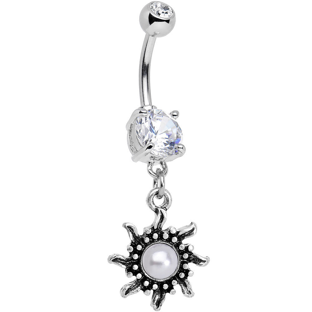 Clear Gem Frosted White Orb Spun Sun Dangle Belly Ring