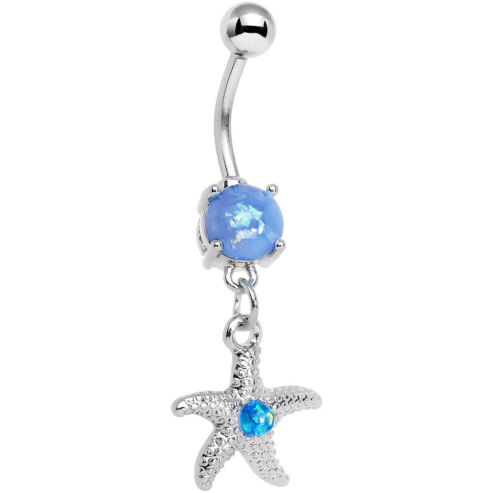 Light Blue Faux Opal Wish On a Starfish Dangle Belly Ring