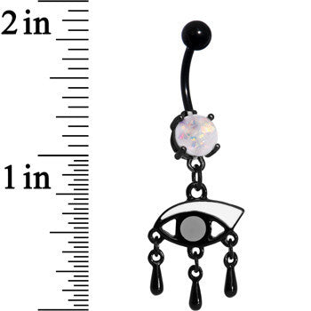 White Faux Opal Black Anodized Mono Eye Dangle Belly Ring