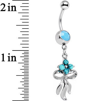 Faux Turquoise Southwestern Bundle and Bow Dangle Belly Ring