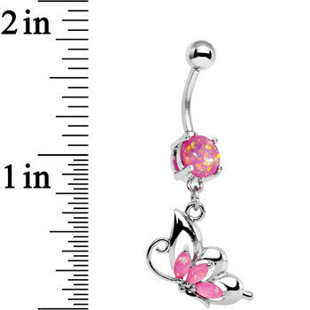 Pink Faux Opal Be With Me Butterfly Dangle Belly Ring