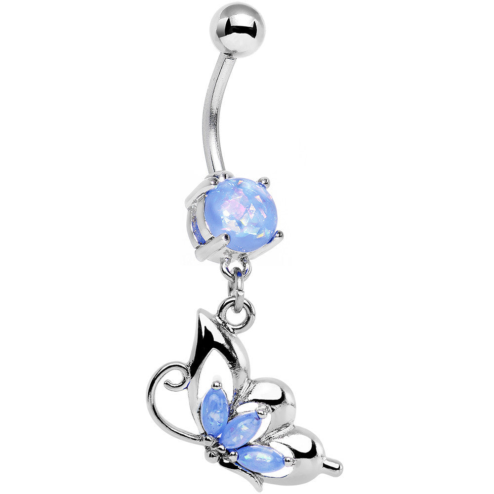 Light Blue Faux Opal Be With Me Butterfly Dangle Belly Ring