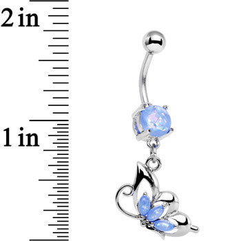 Light Blue Faux Opal Be With Me Butterfly Dangle Belly Ring