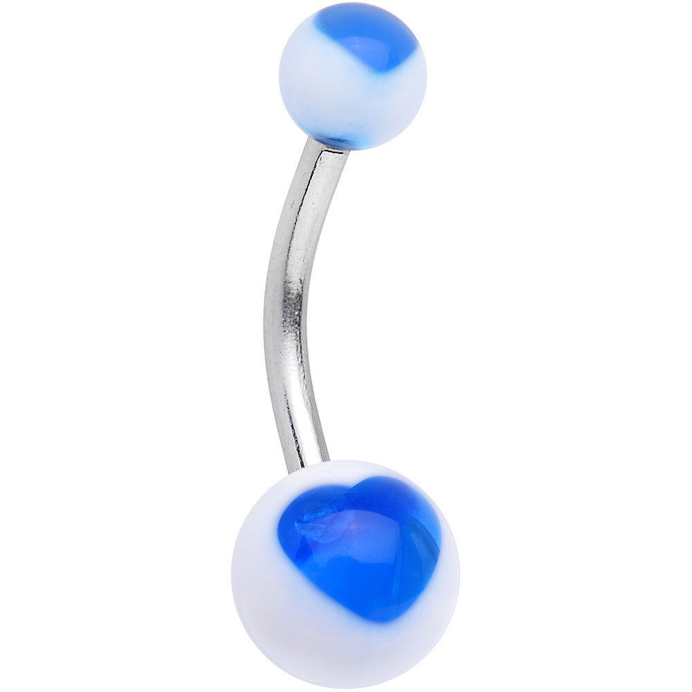 White UV Acrylic Ball Bright Blue Hearts Belly Ring