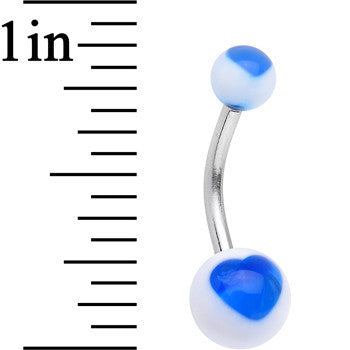 White UV Acrylic Ball Bright Blue Hearts Belly Ring