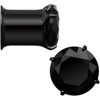 0 Gauge Black CZ Gem Black IP Bling Double Flare Plug Set