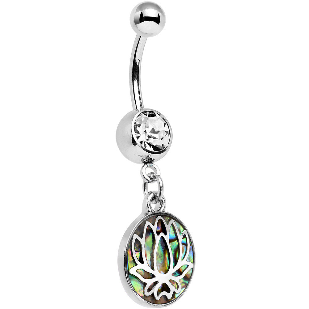 Clear Gem Blue Green Abalone Shell Lotus Flower Dangle Belly Ring