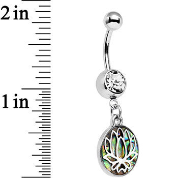 Clear Gem Blue Green Abalone Shell Lotus Flower Dangle Belly Ring