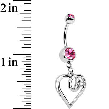 Pink Gem Twisted Trinity Heart Dangle Belly Ring