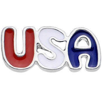 Red White and Blue Text Celebrate All Day USA Barbell Tongue Ring