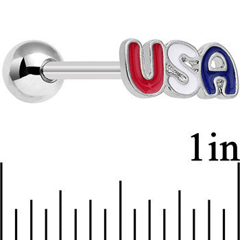 Red White and Blue Text Celebrate All Day USA Barbell Tongue Ring