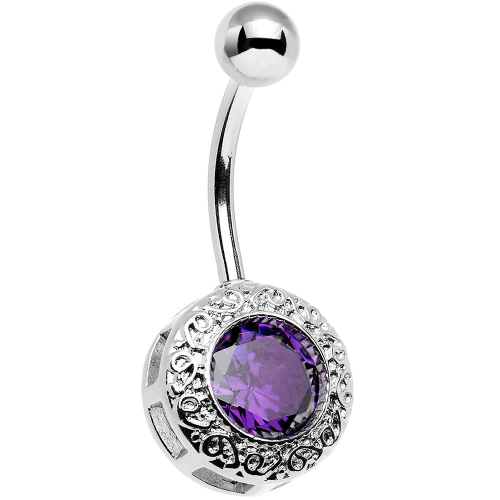 Purple Gem Cute as a Button Lattice Frame Belly Ring