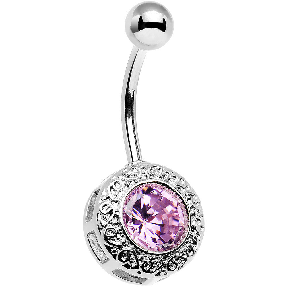 Pink Gem Cute as a Button Lattice Frame Belly Ring