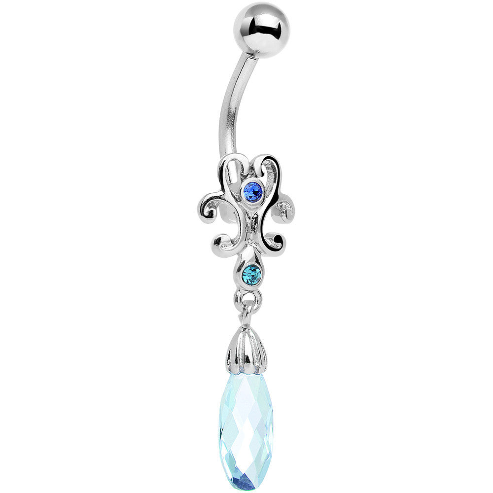 Blue Aqua Gem Filigree Drop Dangle Belly Ring