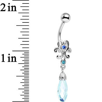 Blue Aqua Gem Filigree Drop Dangle Belly Ring