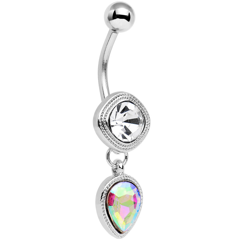 Clear Aurora CZ Gem Simpe Sass Dangle Belly Ring