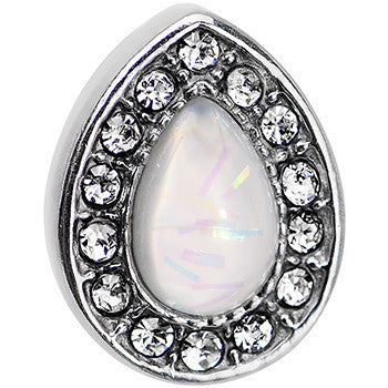 16 Gauge 1/4 White Faux Opal Clear CZ Teardrop Cartilage Earring