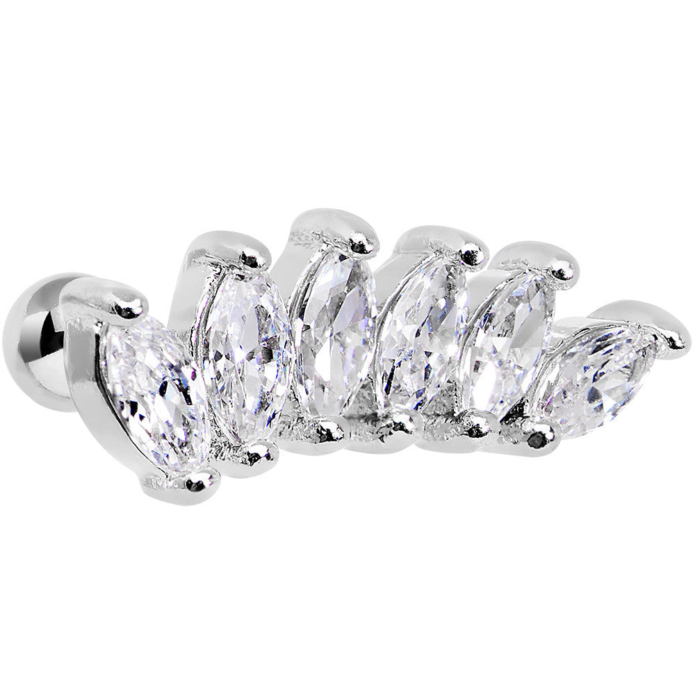 18 Gauge 1/4 Clear Cubic Zirconia Elegant Crown Cartilage Earring