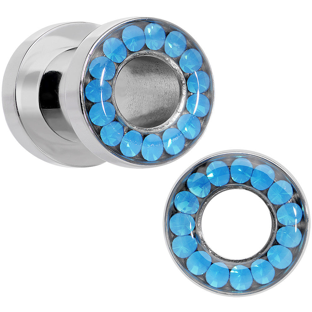 2 Gauge Blue Faux Opal Screw Fit Tunnel Plug Set