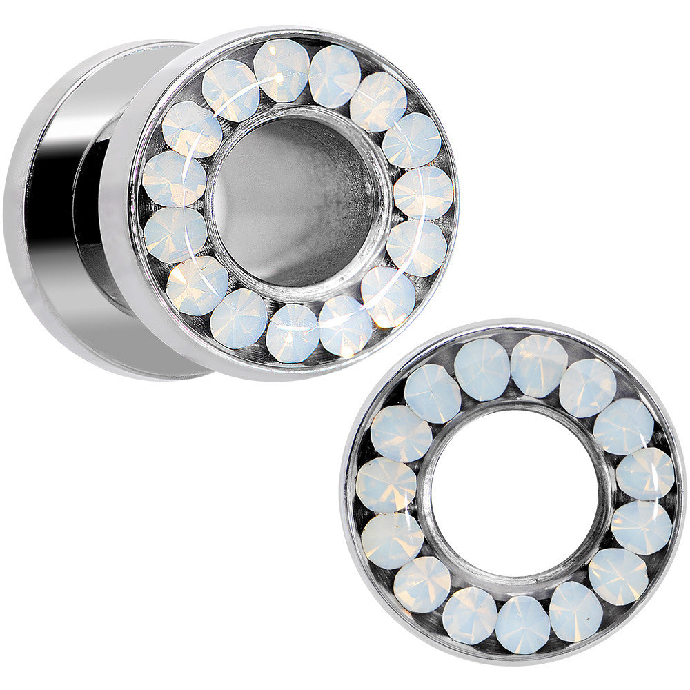 2 Gauge White Faux Opal Screw Fit Tunnel Plug Set