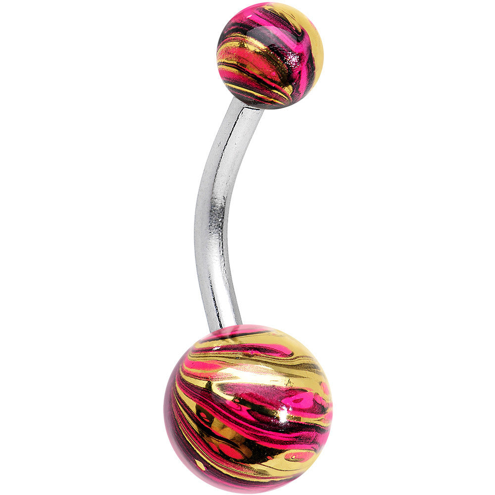 Red and Gold Swirl Ball Ends Super Simple Belly Ring