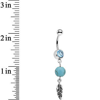 Aqua Gem Faux Turquoise Freedom Feather Dangle Belly Ring