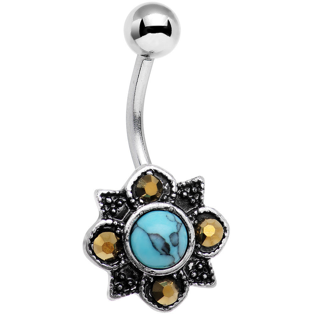 Yellow Gem Faux Turquoise Southwest Flower Belly Ring