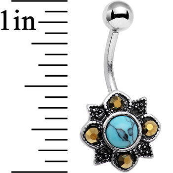 Yellow Gem Faux Turquoise Southwest Flower Belly Ring