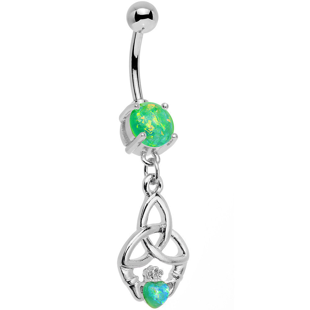 Green Faux Opal Trinity Claddagh Dangle Belly Ring