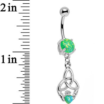 Green Faux Opal Trinity Claddagh Dangle Belly Ring