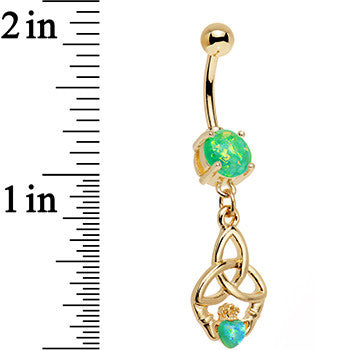 Green Faux Opal Gold Anodized Trinity Claddagh Dangle Belly Ring