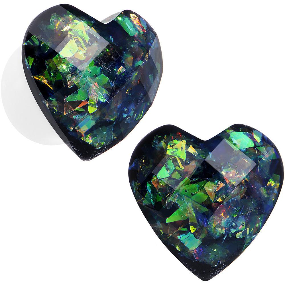 Multicolor Heart White Acrylic Saddle Plug Set 5mm to 00 Gauge