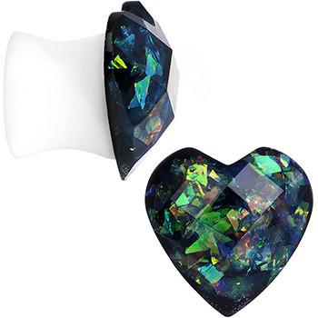 Multicolor Heart White Acrylic Saddle Plug Set 5mm to 00 Gauge