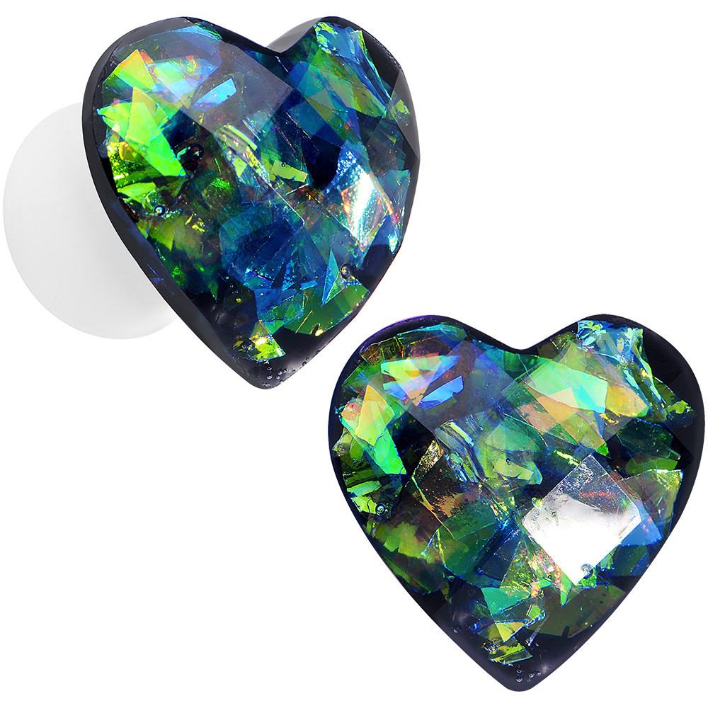 Multicolor Heart White Acrylic Saddle Plug Set 5mm to 00 Gauge