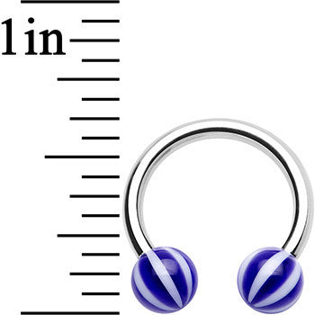 14 Gauge 7/16 Indigo Blue White Acrylic Horseshoe Circular Barbell