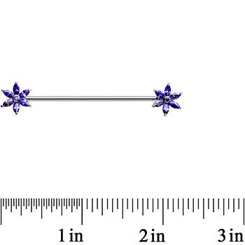 14 Gauge Purple CZ Pimpernel Flower Ends Industrial Barbell 40mm