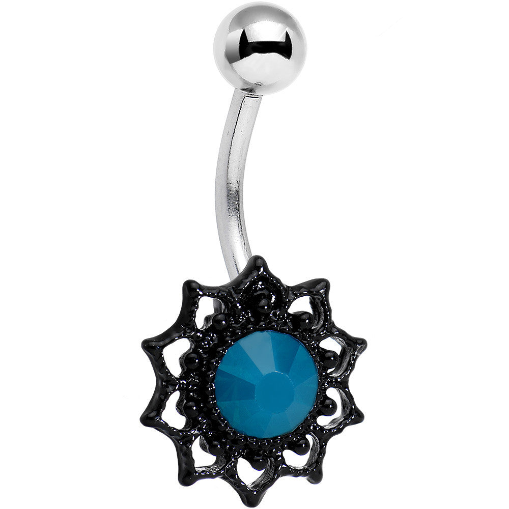 Dark Blue Faux Opal Black Frame Belly Ring