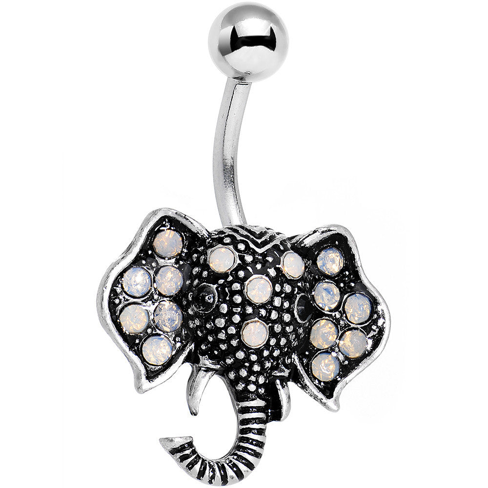 Pink Faux Opal Elegant Elephant Head Belly Ring