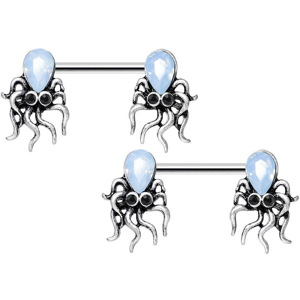 14 Gauge 9/16 Light Blue Faux Opal Whimsical Octopus Nipple Ring Set