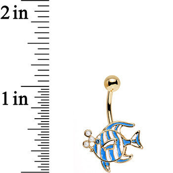 Blue Gem White Orb Gold PVD Fashionable Fishy Belly Ring