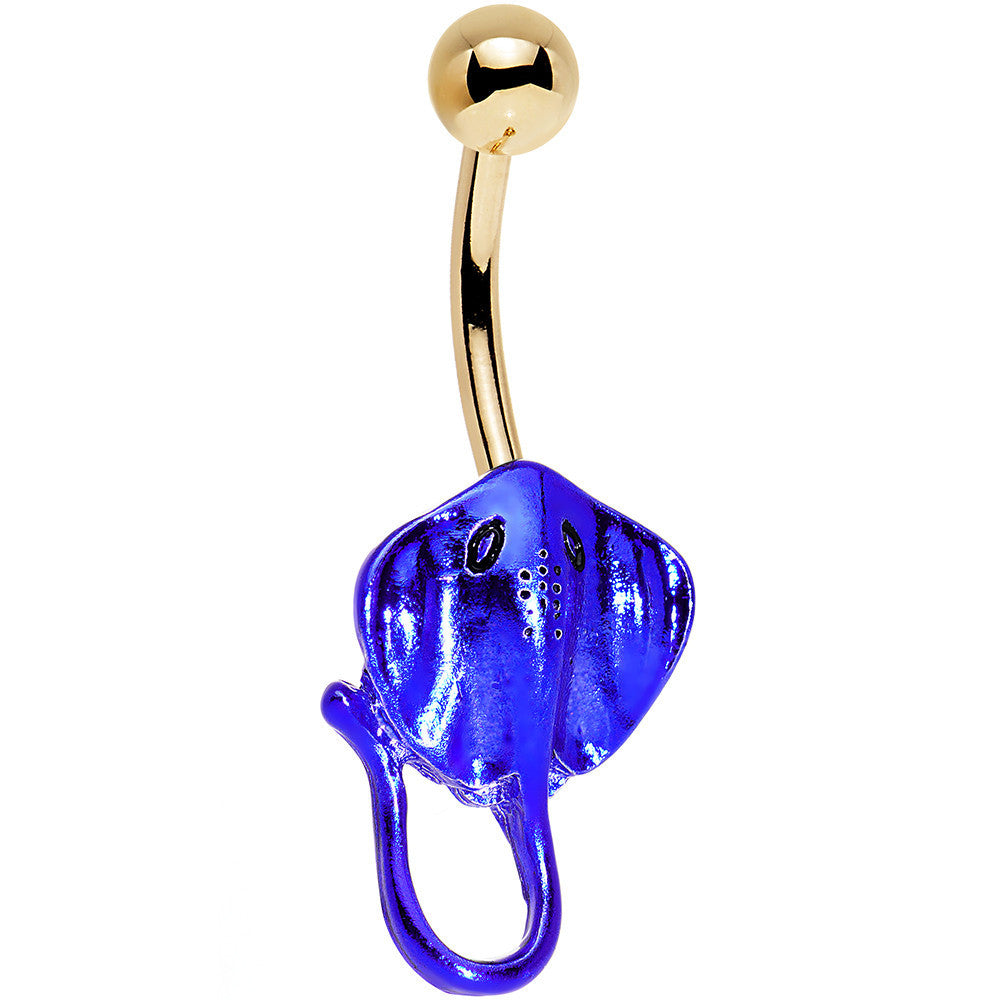 Gold PVD Royal Blue Seaworthy Stingray Belly Ring