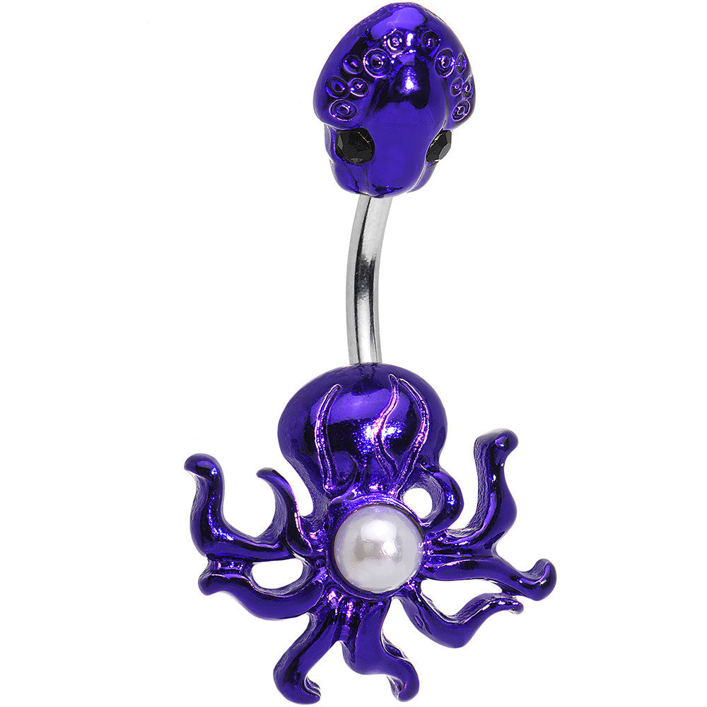 White Orb Pretty Purple Octopus Double Mount Belly Ring