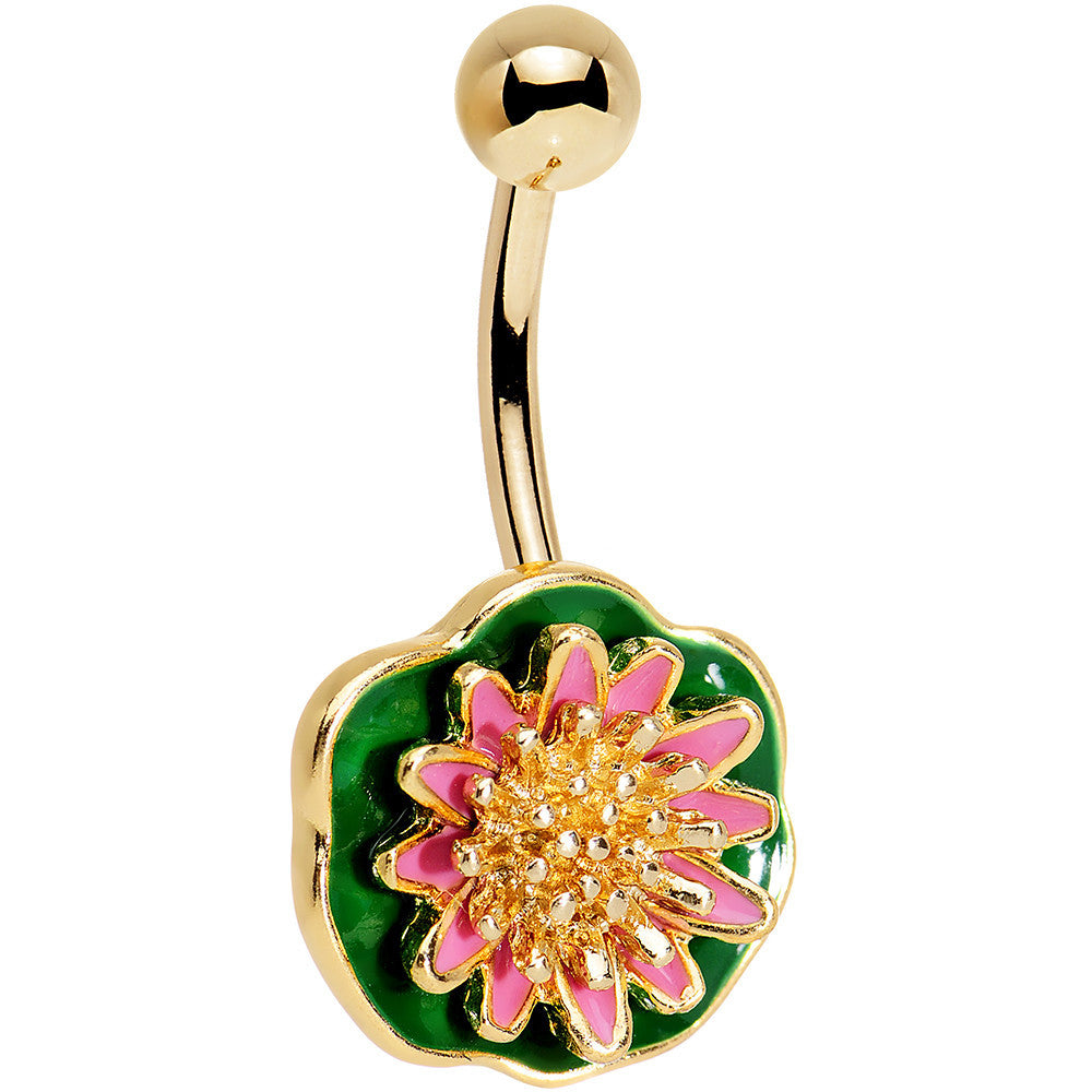 Gold PVD Orange and Green Abstract Flower Belly Ring